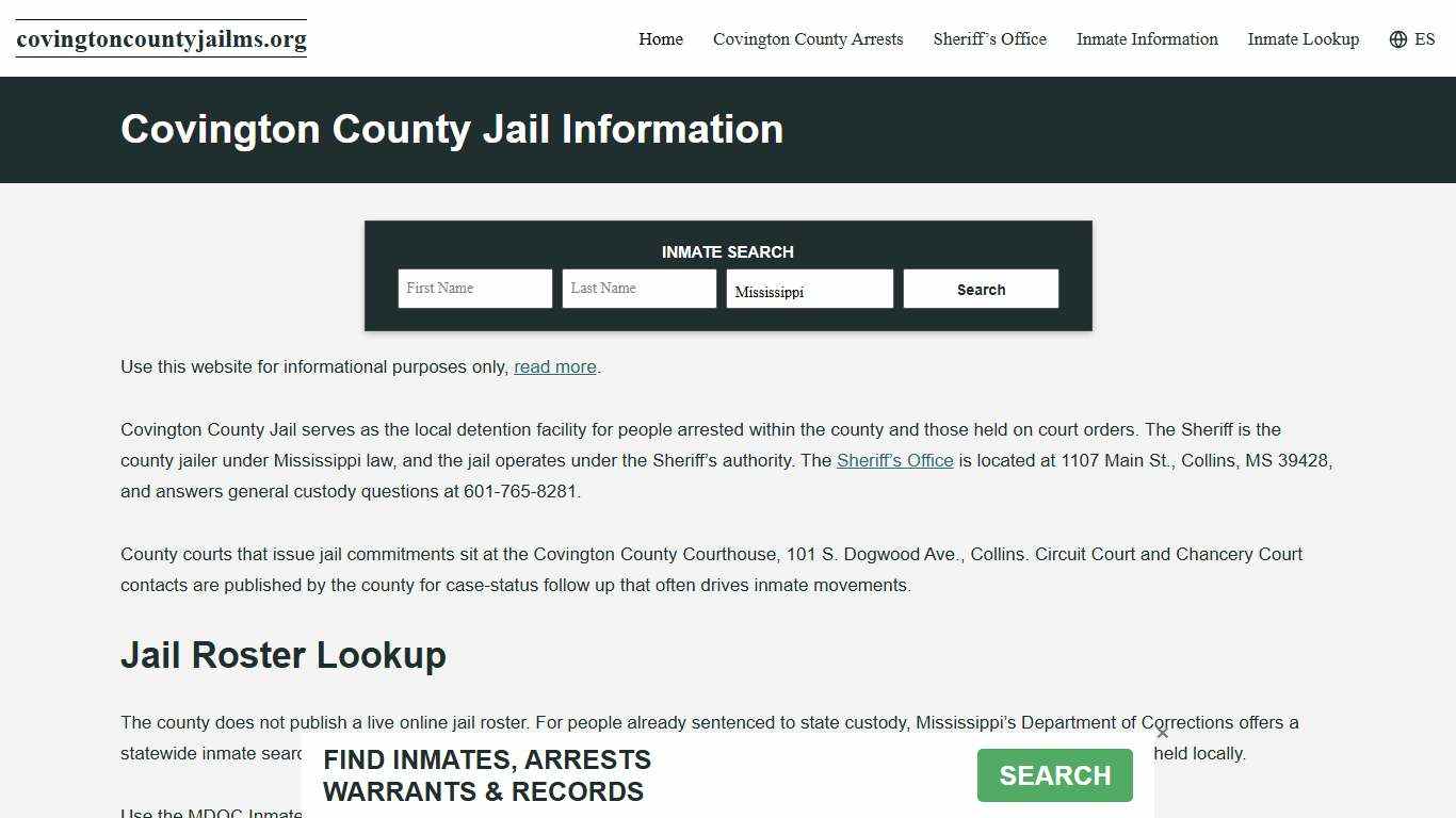 Covington County, MS Jail Roster, Inmate Info